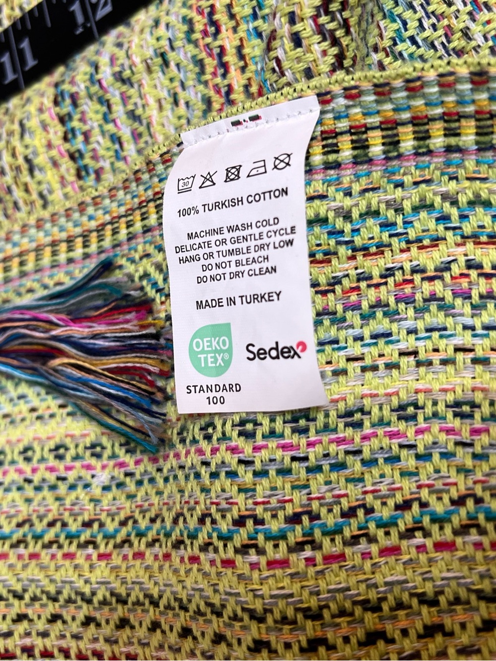 TEEMA Labyrinth Collection Green Cotton Turkish Towel Shawl Throw Blanket 38x7 - Picture 3 of 6